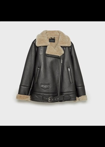 Kürklü Kahverengi Deri Biker Ceket - Görsel 4