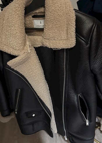 Kürklü Kahverengi Deri Biker Ceket - Görsel 2