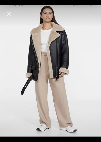 Kürklü Kahverengi Deri Biker Ceket - Görsel 3