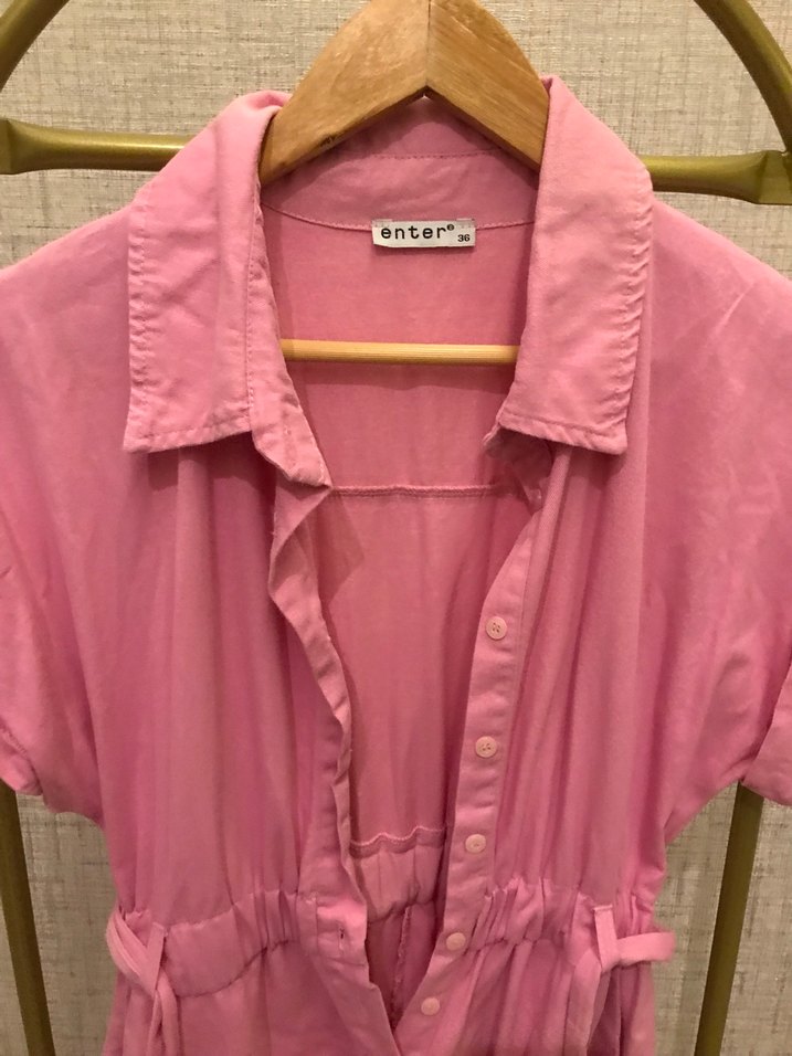 Düğmeli Pembe Kısa Kadın Tulum - Görsel 2