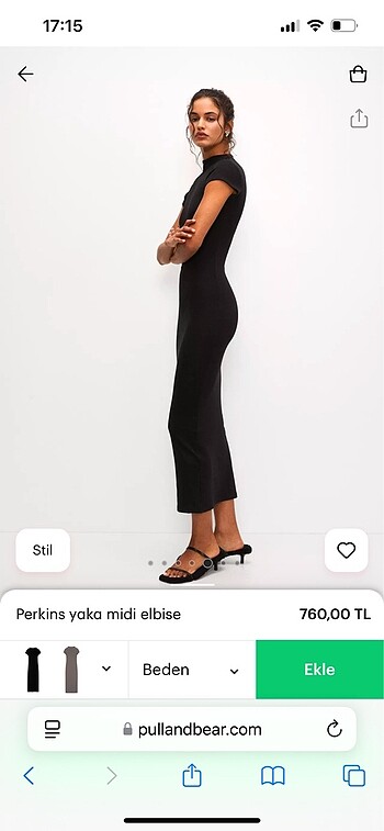 Pull and Bear Pull and bear perkins yaka midi elbise