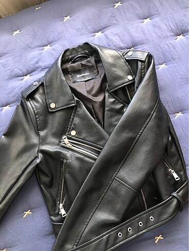 s Beden Suni deri kemerli biker ceket