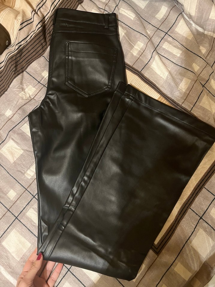 İspanyol paça siyah deri pantolon - Görsel 2