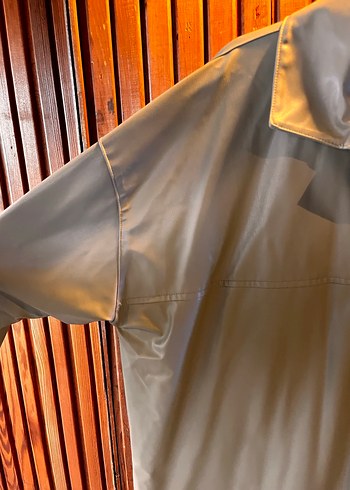 Düğmeli Bej Deri Uzun Gömlek/Ceket - Görsel 3