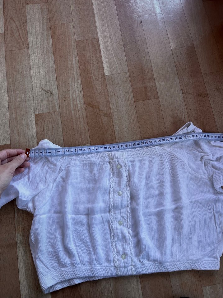 Düğmeli Beyaz Bohem bluz - Görsel 3