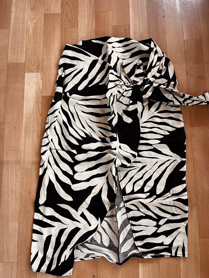 Bej-siyah belden bağlamalı etek - Görsel 3