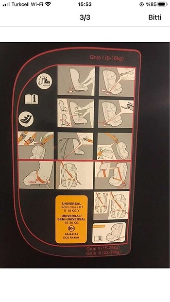9- 18 kg Beden Oto koltuğu