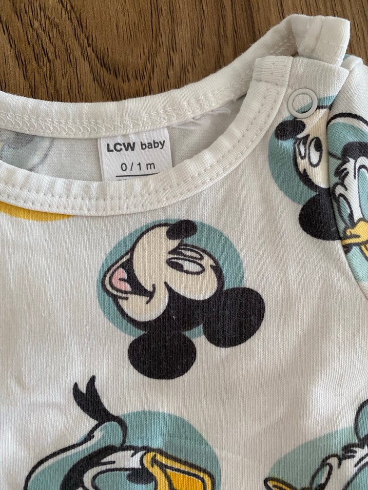 Uzun Kollu Mickey ve Donald Baskılı Beyaz Bebek Body - Görsel 4