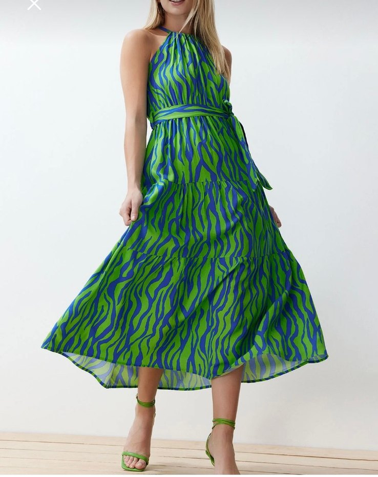 Yeşil Batik Desenli elbise - Görsel 4