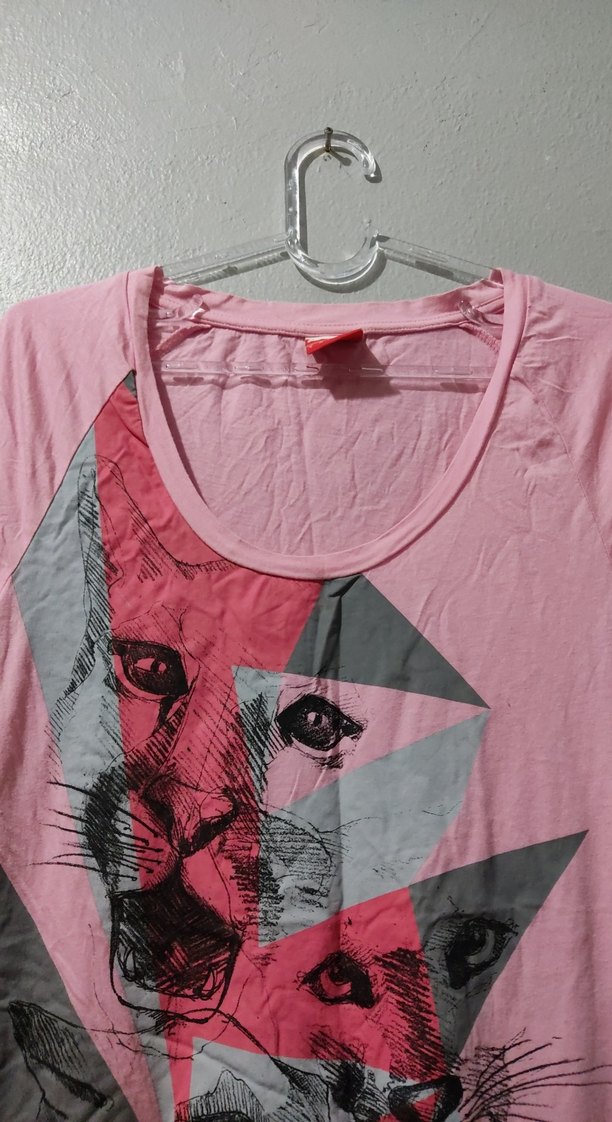 Baskılı Pembe Sokak Stili Kedi Tişörtü - Görsel 2