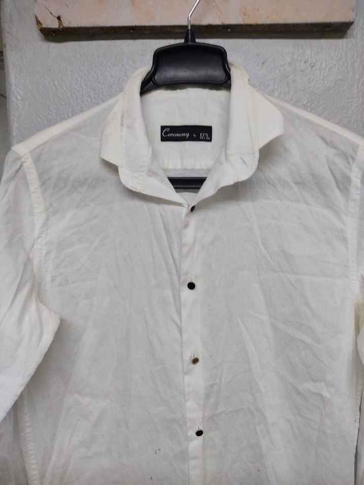 Erkek Beyaz Keten Gömlek - Görsel 3