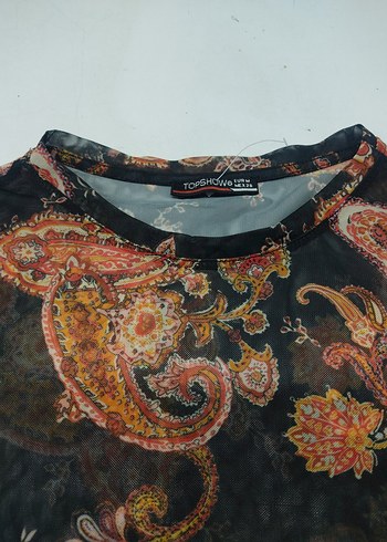 Düğmeli Kısa Kollu Bohem Desenli Bluz - Görsel 2