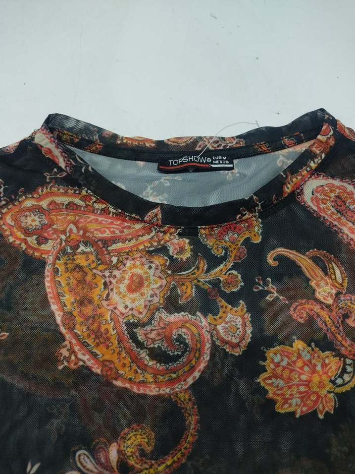 Düğmeli Kısa Kollu Bohem Desenli Bluz - Görsel 2