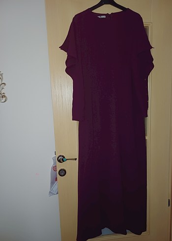 Bordo Uzun Kollu Salaş Uzun Elbise - Görsel 2