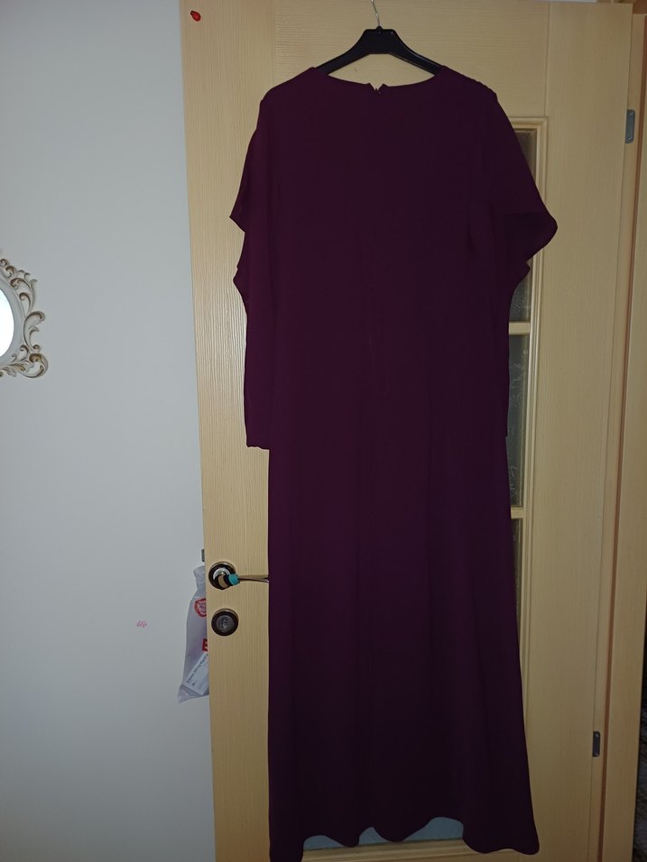 Bordo Uzun Kollu Salaş Uzun Elbise - Görsel 3