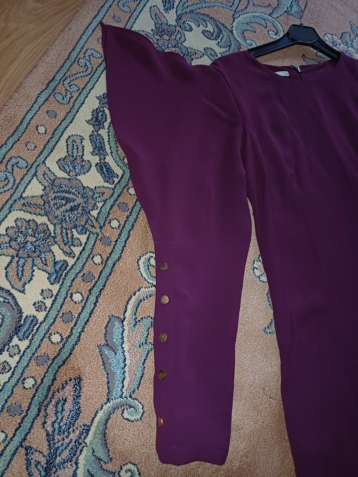 Bordo Uzun Kollu Salaş Uzun Elbise - Görsel 5