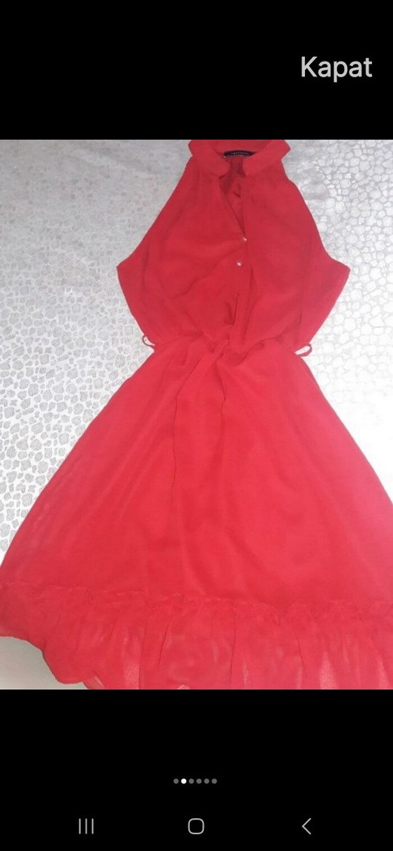 Kırmızı Fırfırlı Midi Bohem Elbise - Görsel 2