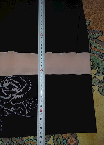 Siyah Desenli Drapeli Uzun wakkorama mini elbise - Görsel 4