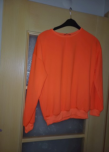 Turuncu Kadın Sweatshirt, Rahat Kesim, Bisiklet Yaka
