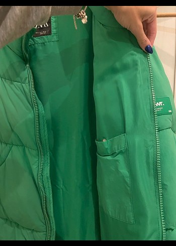 xl Beden Parlak Yeşil Fermuarlı Kadın Mont