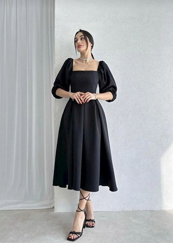 Siyah Uzun Kollu Classic Elegance Elbise