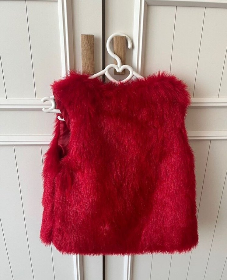 Kız Çocuk Kırmızı Kürk Detaylı Yelek - Görsel 3