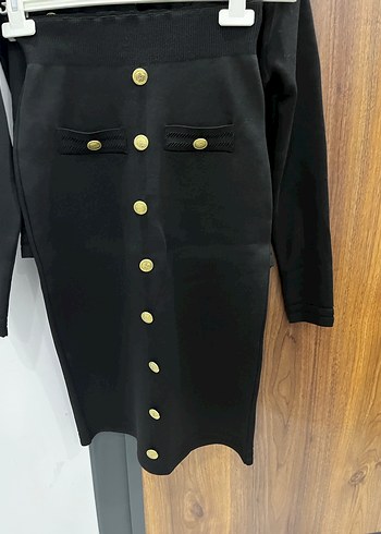 Düğmeli Siyah Kadın Ceket takım - Görsel 7