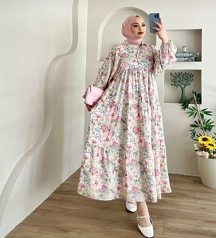 48 Beden Premium Mango Kumaş Pretty Desenli Elbise