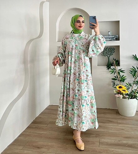48 Beden Premium Mango Kumaş Pretty Desenli Elbise
