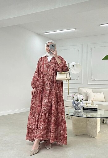 46 Beden Premium Mango Kumaş Laide Desenli Elbise