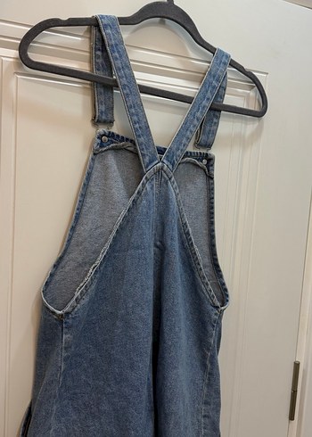 Kadın Mavi Denim Askılı Midi Salopet - Görsel 3