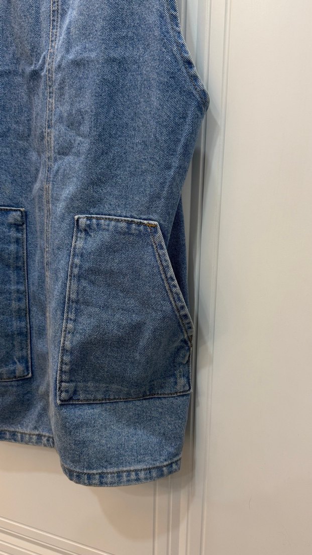 Kadın Mavi Denim Askılı Midi Salopet - Görsel 2