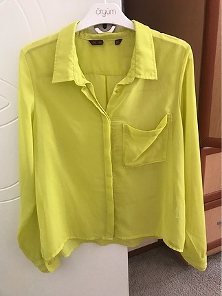 Zara Neon Sarı Şifon Gömlek Zara Gömlek %20 İndirimli - Gardrops