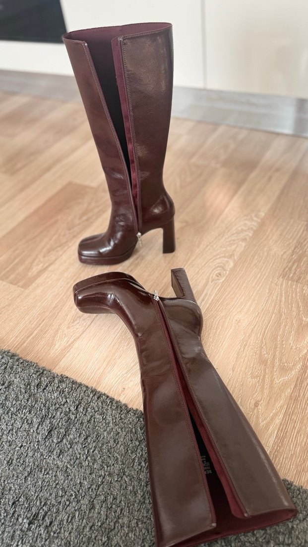 Klasik Parlak Bordo Deri Dizüstü Çizme — görsel 9/10