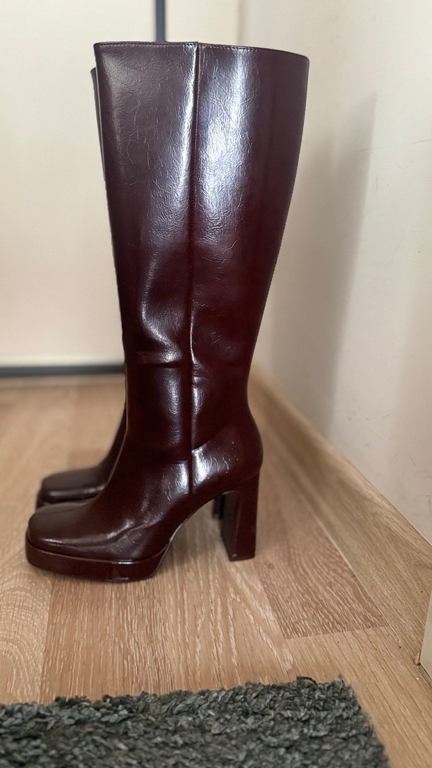 Klasik Parlak Bordo Deri Dizüstü Çizme — görsel 2/10