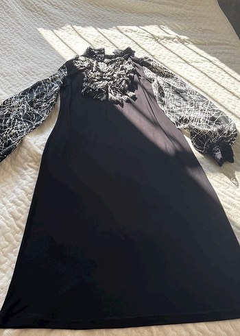 Desenli Siyah Uzun Kollu Gotik Elbise - Görsel 5