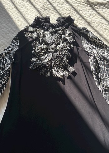 Desenli Siyah Uzun Kollu Gotik Elbise - Görsel 3