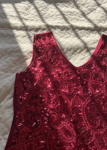 Püsküllü Bordo Midi Abiye Elbise - Görsel 5