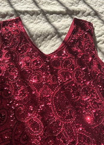 Püsküllü Bordo Midi Abiye Elbise - Görsel 4