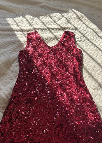 Püsküllü Bordo Midi Abiye Elbise - Görsel 6