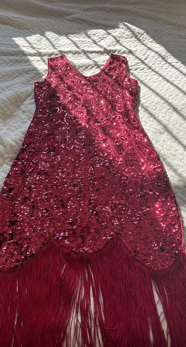 Püsküllü Bordo Midi Abiye Elbise - Görsel 2