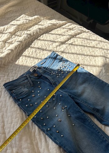 Kadın Parlak Mavi incili Jean - Görsel 8