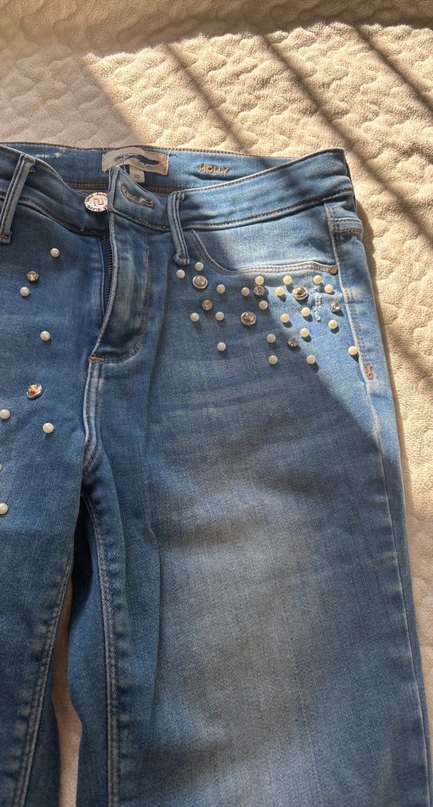 Kadın Parlak Mavi incili Jean - Görsel 5