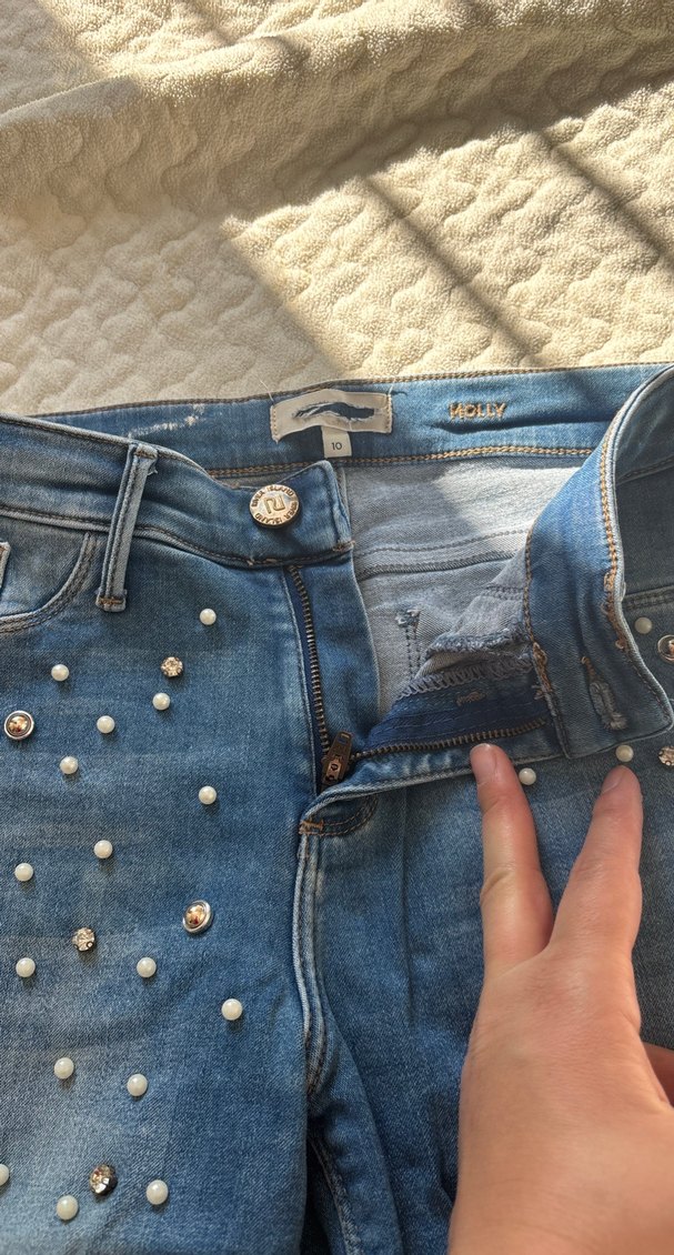 Kadın Parlak Mavi incili Jean - Görsel 3