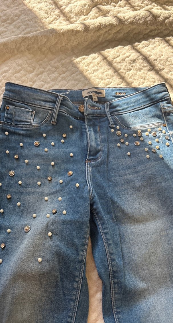 Kadın Parlak Mavi incili Jean - Görsel 2