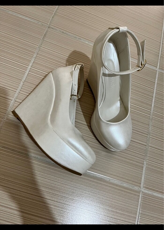 Yüksek dolgu topuk platform ayakkabı sedef cilt - Görsel 2