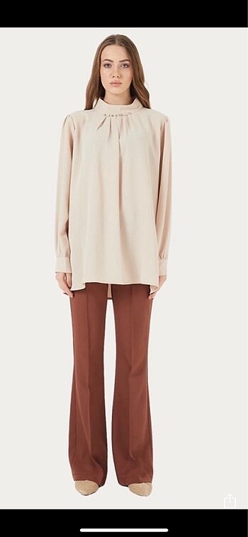 Taş detaylı tunik bej - Görsel 7