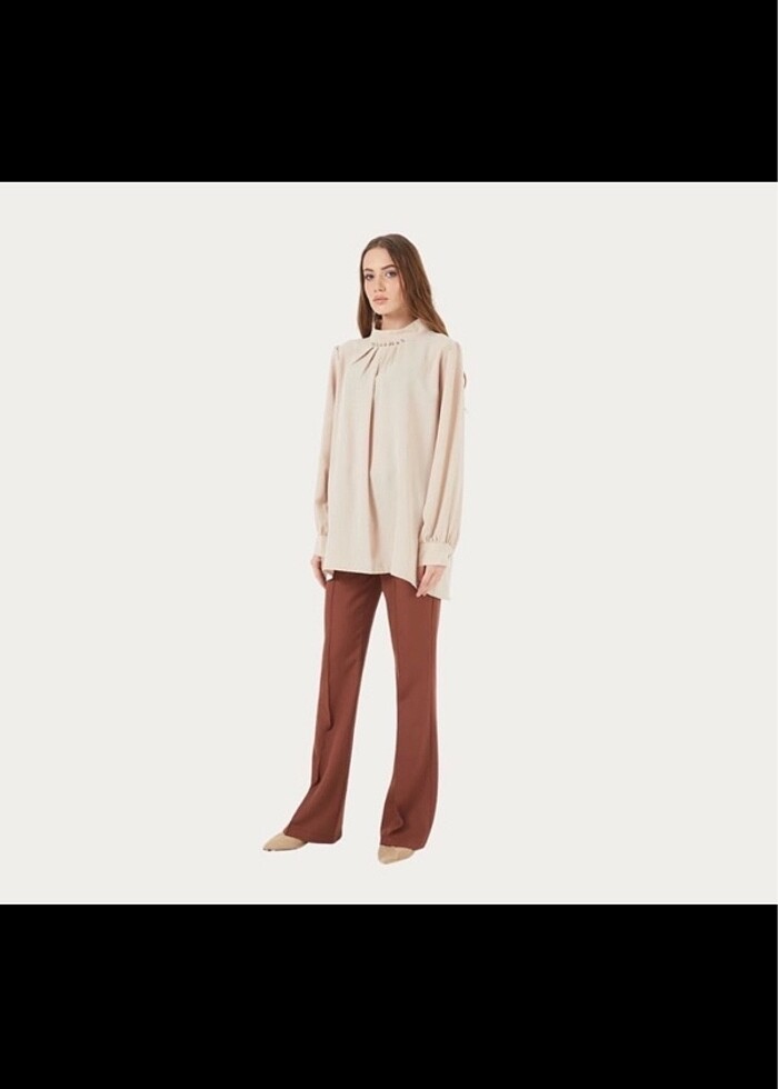 Taş detaylı tunik bej - Görsel 2