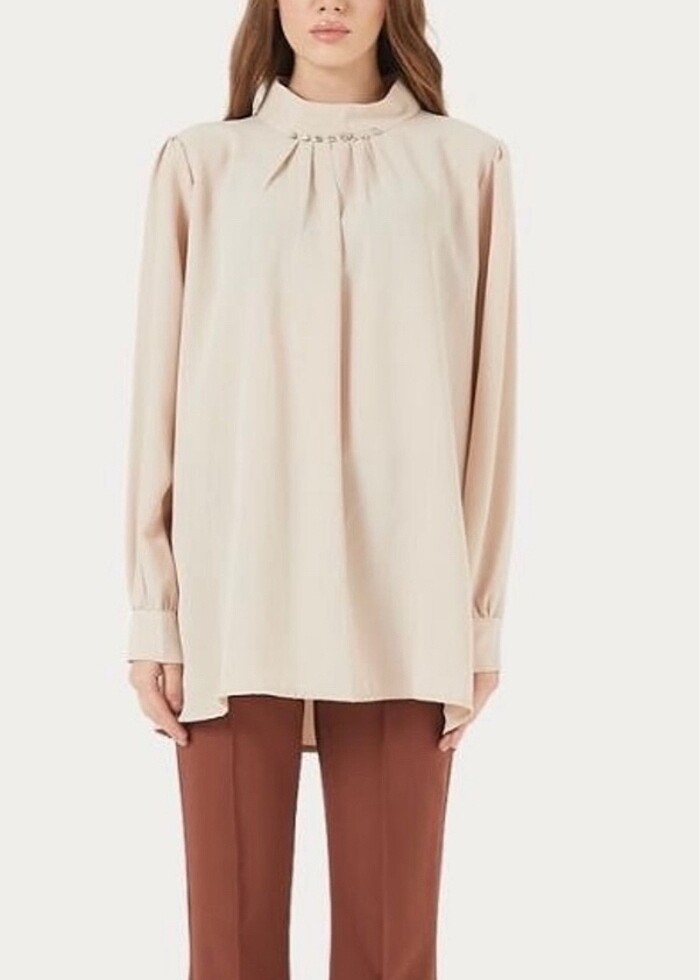 Taş detaylı tunik bej - Görsel 4