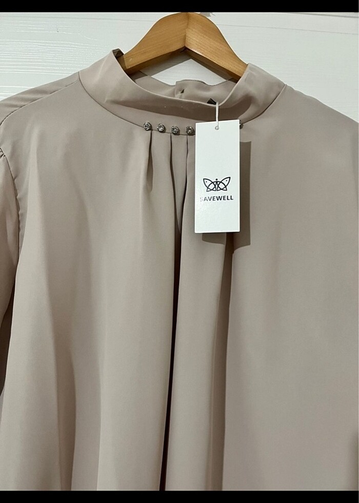 Taş detaylı tunik bej - Görsel 5